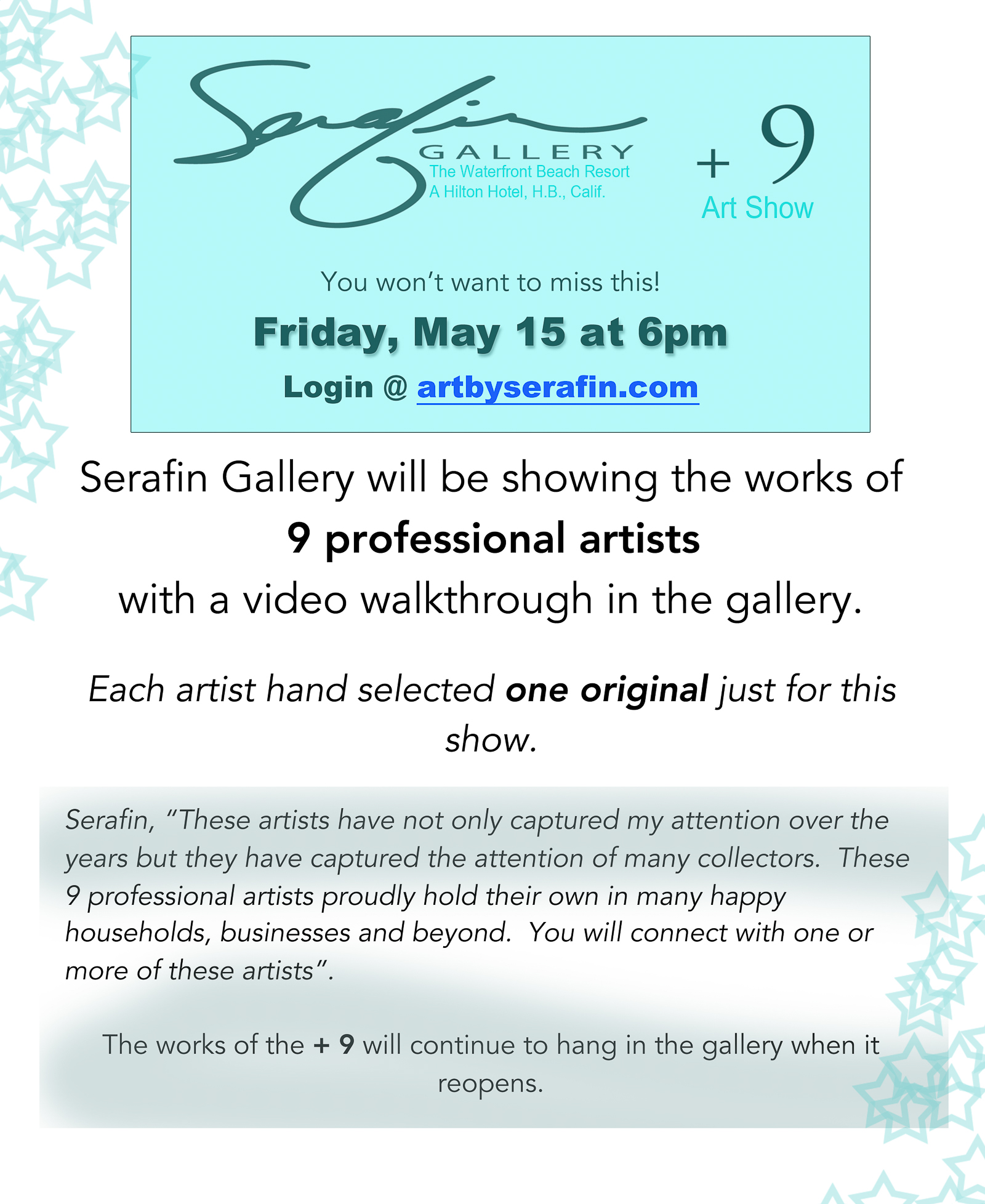Serafin gallery online art show on may 15th 2020 at 6pm