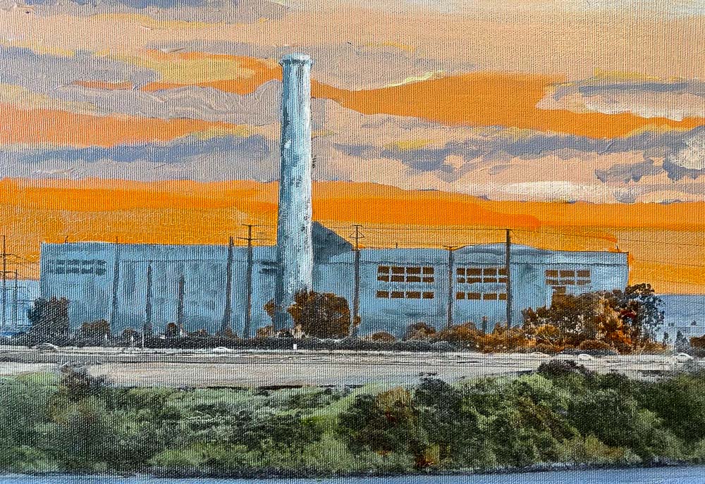 carlsbad encinas power plant painted with acrylics on canvas