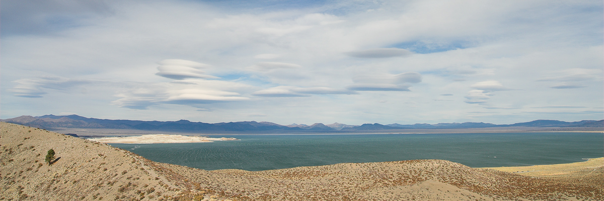 mono lake with lenticular clouds and paoha island