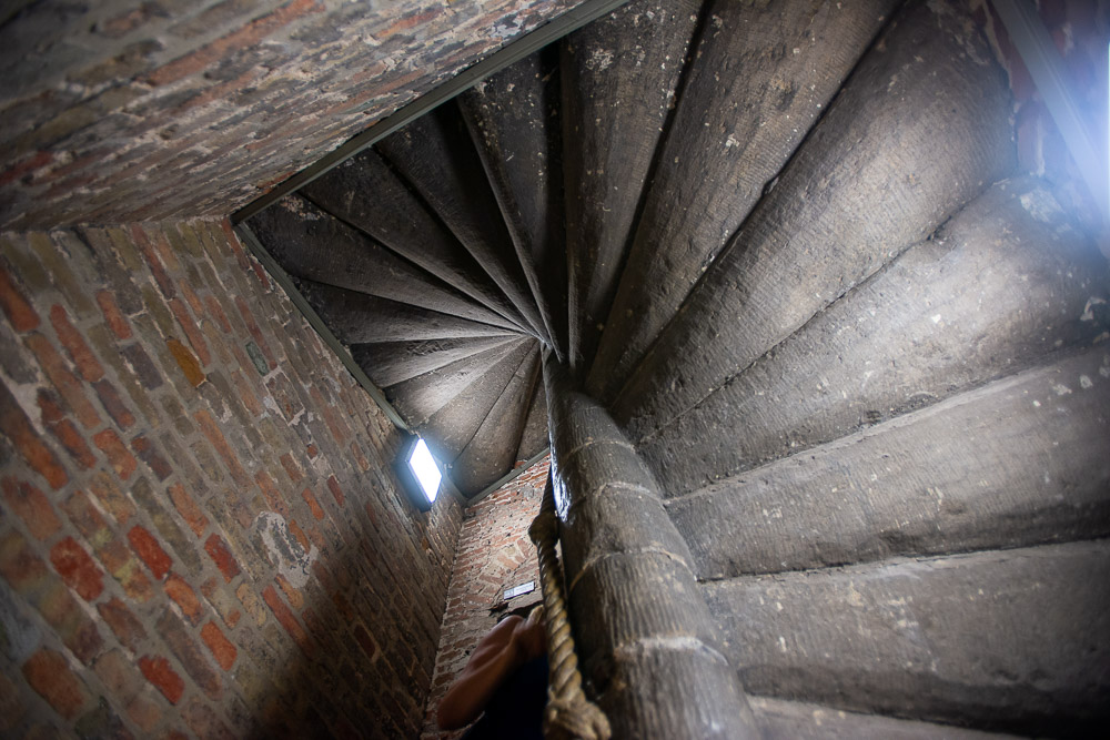 spiral staircase in the belfry tower in bruges belgium