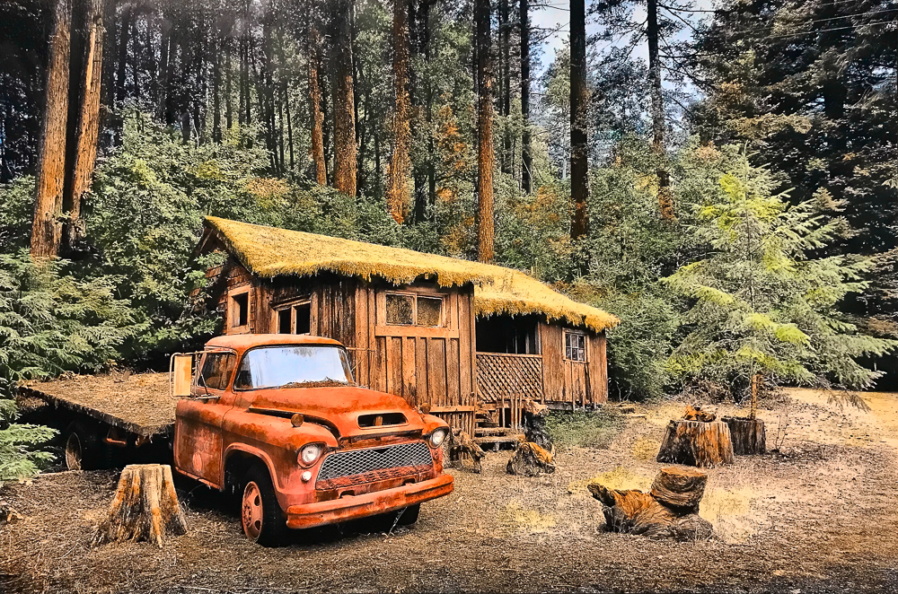 1955 chevy pickup truck at hales grove handcolored with oils