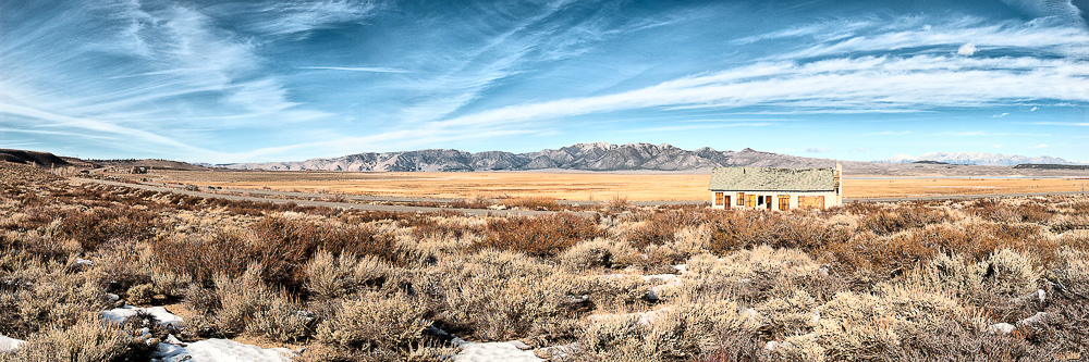 House in front of Crowley Lake in Long Valley