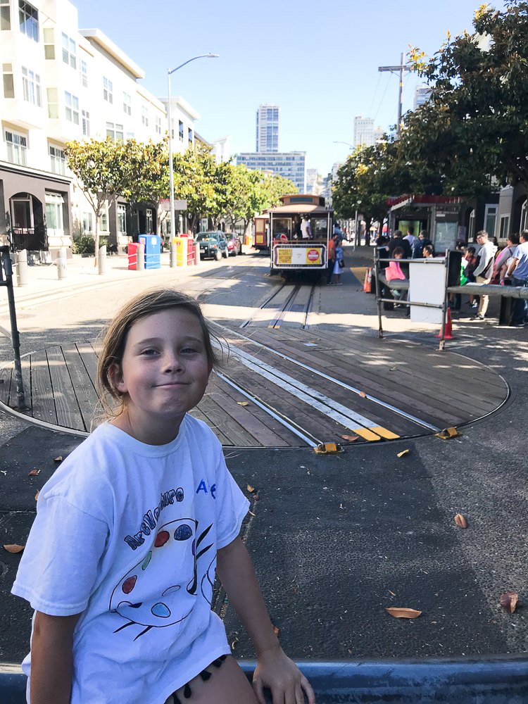 Katie waiting for the cable car