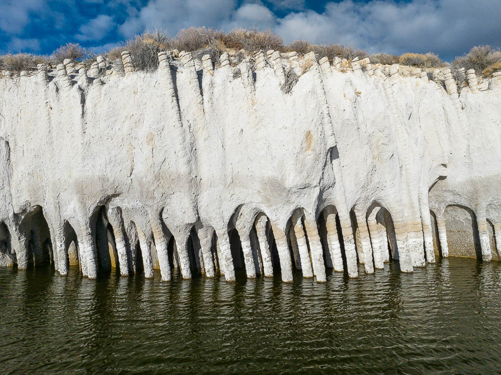 an up close look of submerged crowley lake stone columns