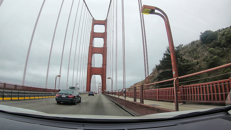 driving over the golden gate bridge with gopro on windshield