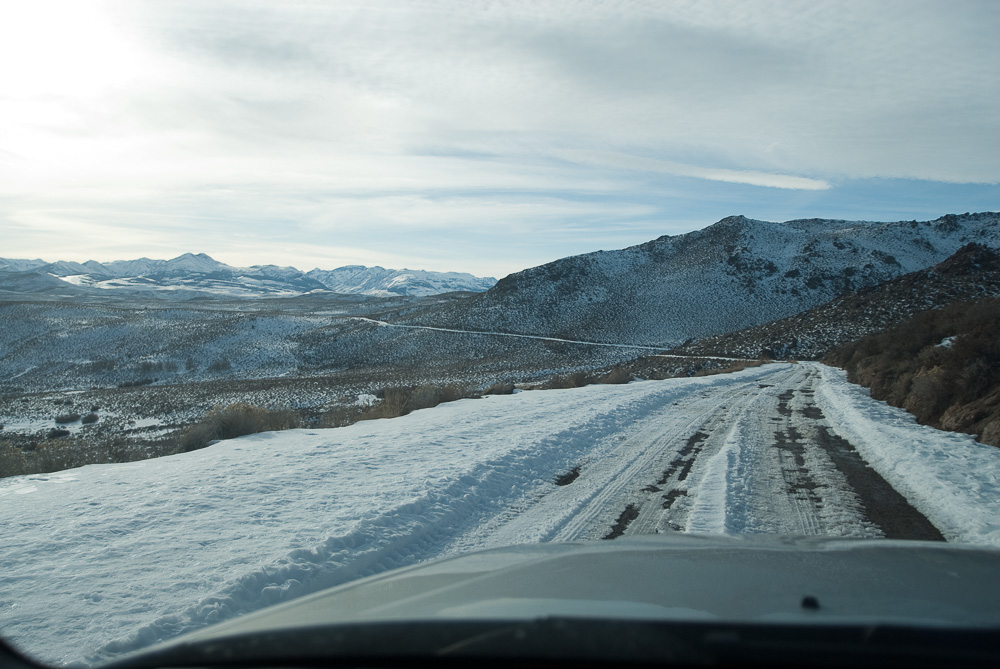 driving on Bodie road during the winter