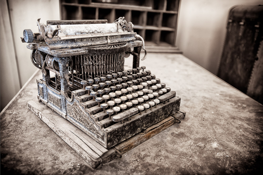 old 1800s smith premier typewriter on desk
