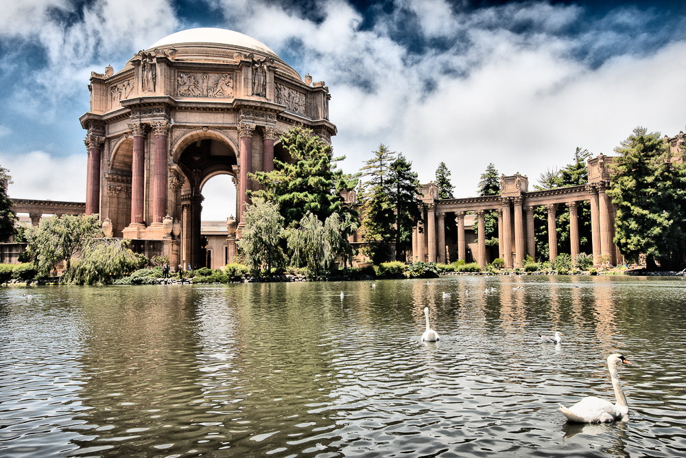 palace of the fine arts san francisco with swans