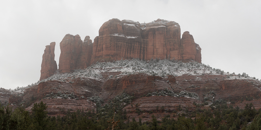 sedona arizona cathedral rock covered with snow