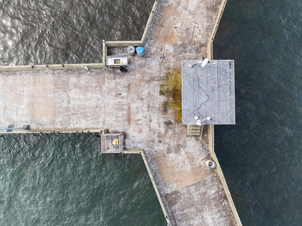 view of ocean beach pier from 50 feet altitude